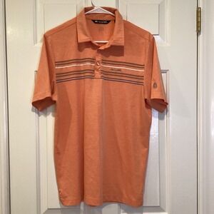Travis Mathew Men's Golf Polo Shirt Orange Gray Blue White Stripes - Medium